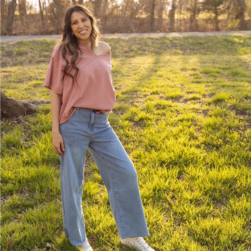 Washed Denim Wide Leg Jean